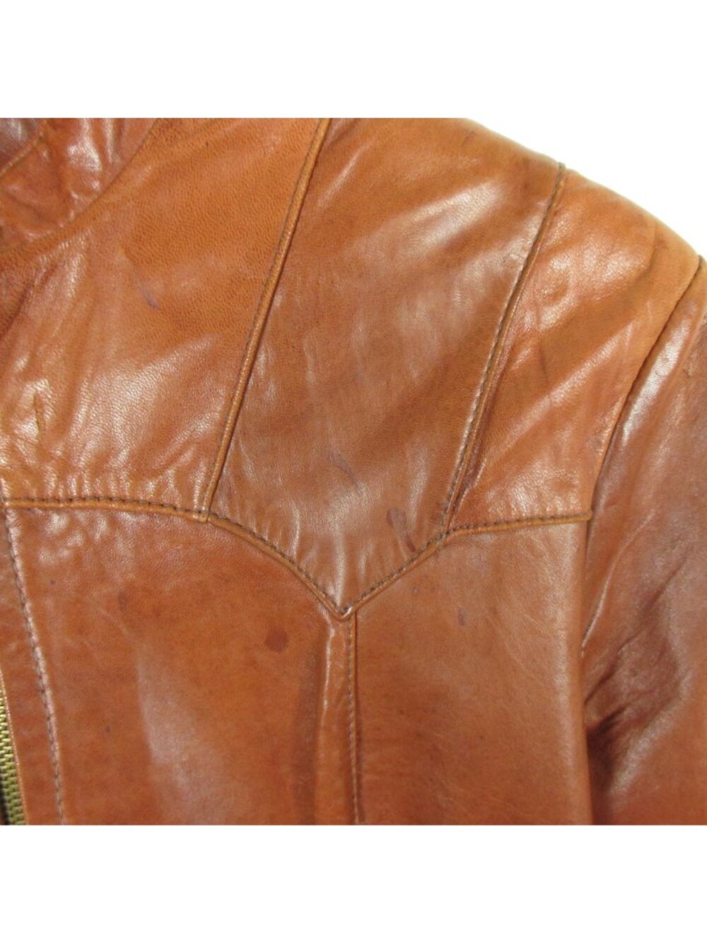 Vintage Womens Genuine Leather Jacket Brown Zip Front Size 12 Hecho En Mexico - Picture 7 of 10